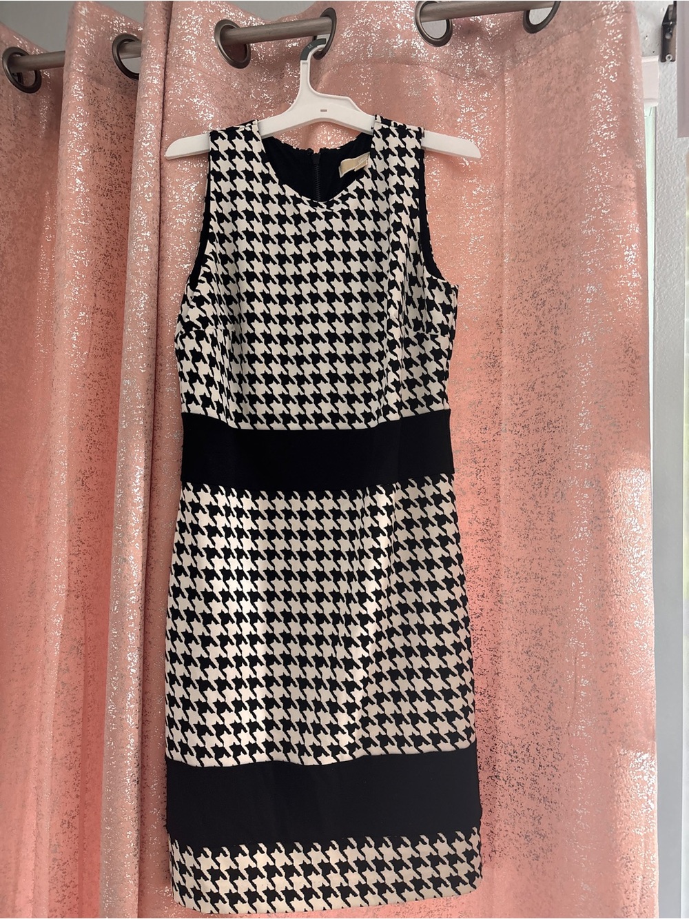 Michael Kors Black & White Houndstooth Midi Sheath Dress